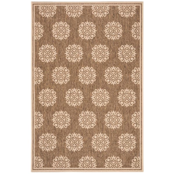 SAFAVIEH Beach House Beige/Cream 4 ft. x 6 ft. Geometric Indoor/Outdoor Patio  Area Rug