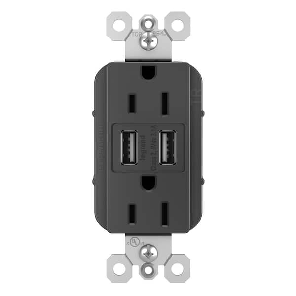 Legrand radiant 15 Amp 125 Volt Duplex Outlet with 3.1 Amp USB, Black