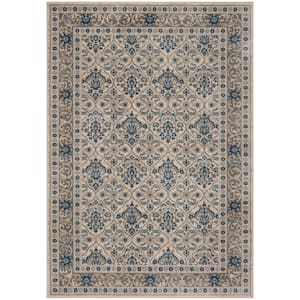 Brentwood Light Gray/Blue 5 ft. x 8 ft. Geometric Floral Border Area Rug