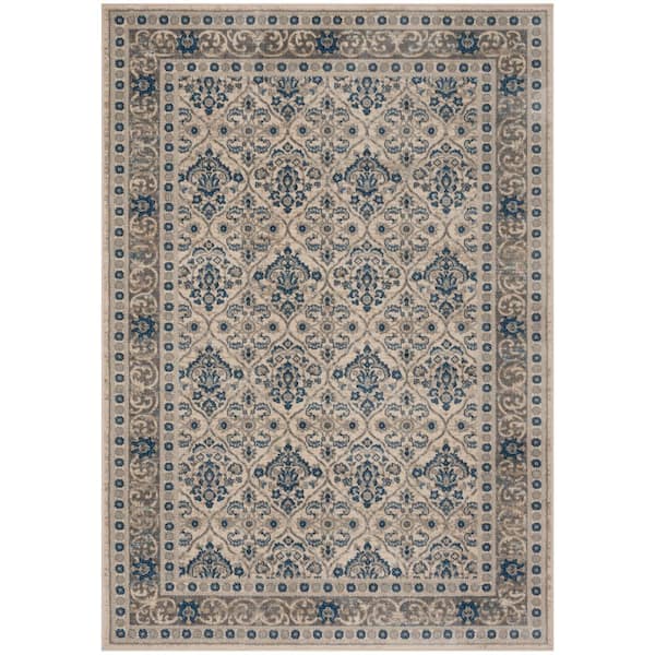SAFAVIEH Brentwood Light Gray/Blue 5 ft. x 8 ft. Geometric Floral Border Area Rug