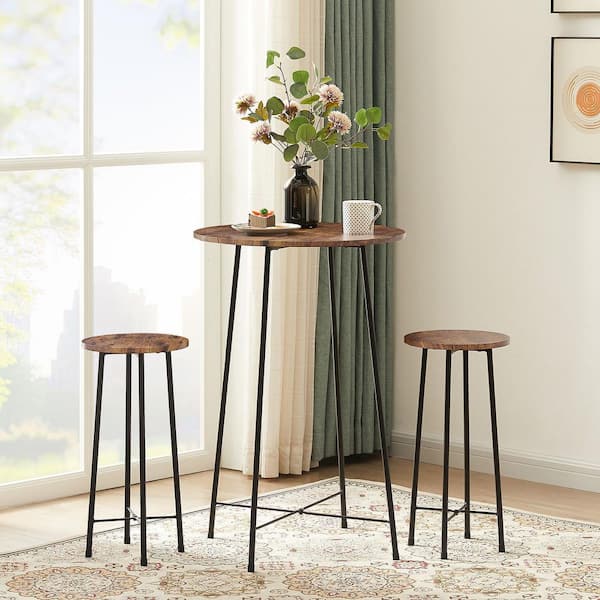 VECELO Dining Table Set 23.6 in. Round Brown Bistro Wood top