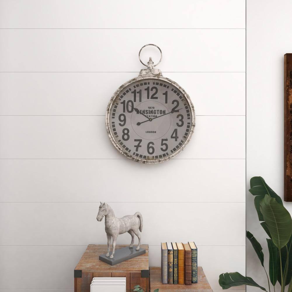 24" White Metal Distressed Nautical Wall Clock