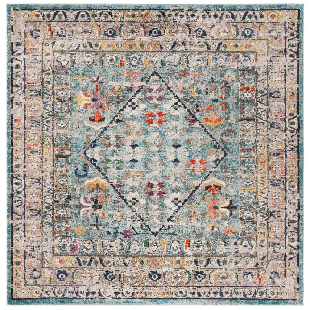 Monaco 5' x 5' Blue Floral Synthetic Square Rug