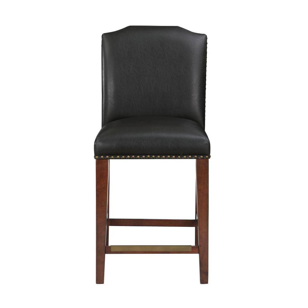 Bristol Traditional Brown Faux Leather Counter Stool with Antique Brass Trim