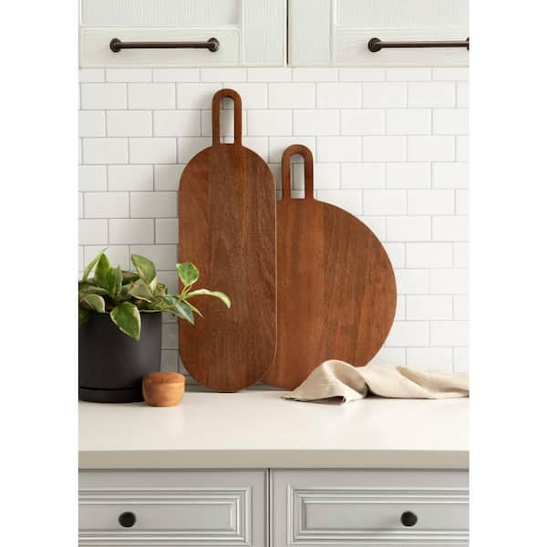 Kate and Laurel Staven Walnut Brown Round Wood Tray (Set of 2