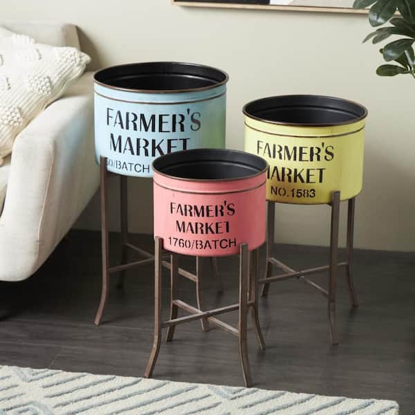 28 in., 25 in., and 22 in. Large Multi Colored Metal Farmers Market Planter (3- Pack)