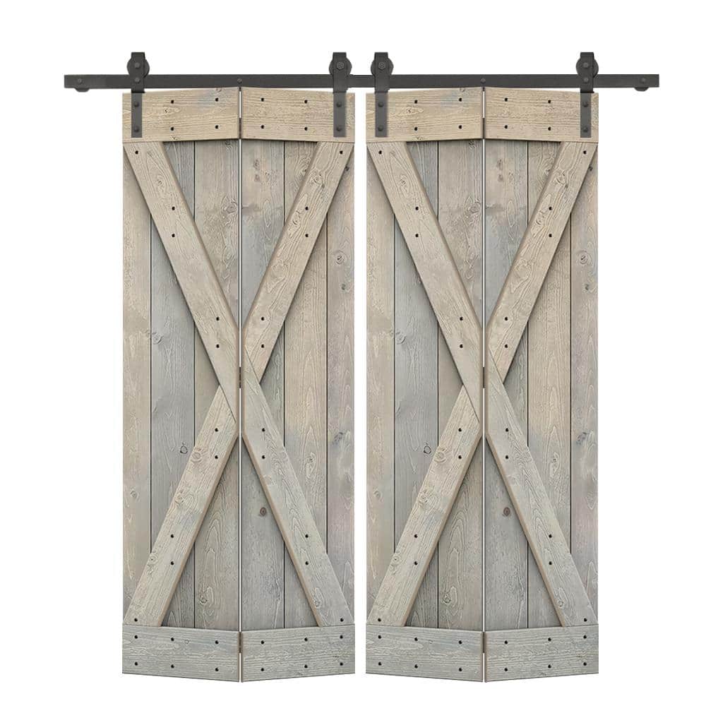 72 in. x 84 in. X Pre Assembled Smoke Gray Wood Double Solid Core Bi-fold Barn Doors with Sliding Hardware Kit price history on PriceWatchPro