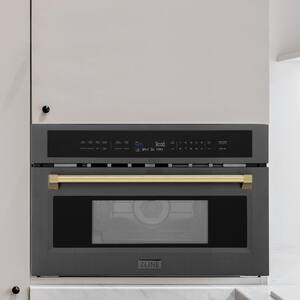 Autograph Edition 30 in. 1.6 cu. ft. Built-In Microwave Oven in Black Stainless Steel and Gold Accents with Convection