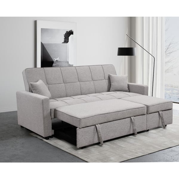 82 in. Light Gray Oversized Convertible Linen Sofa Bed with Adjustable Backrest, 3 Seaters