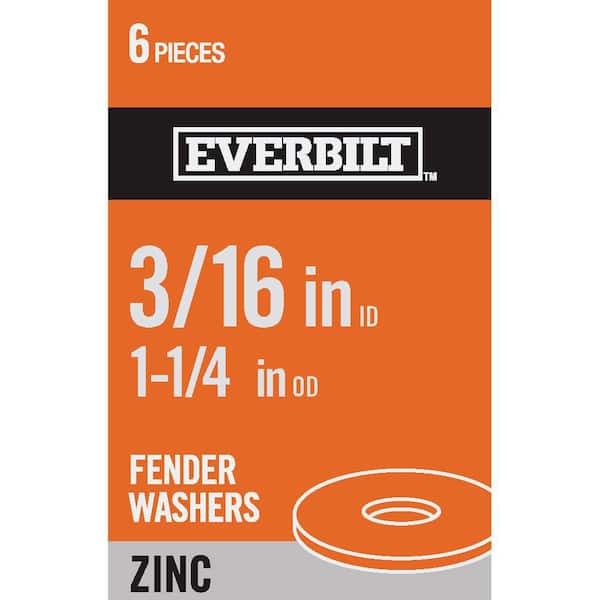 Everbilt 3/16 in. x 1-1/4 in. Zinc-Plated Steel Fender Washers (6 Per Pack)