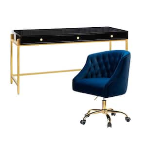 Yakira Navy Polyester Desk and Chair Set with Swivel Task Chair