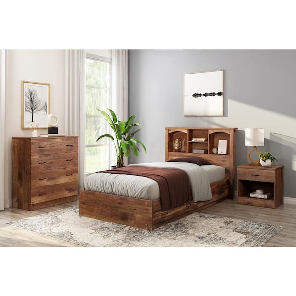 Fundamentals Series Mountain Oak Twin Size Bookcase Headboard