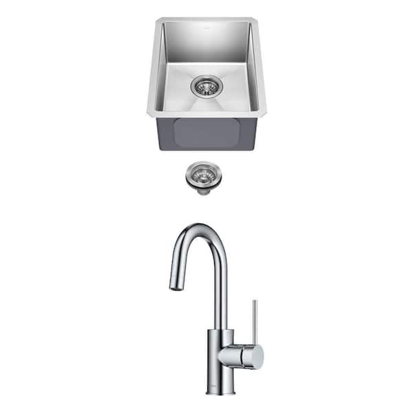 Standart PRO 16 Gauge 14 in. Undermount Bar Sink and Oletto Single-Handle Bar Faucet in Chrome Combo