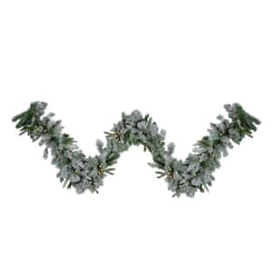 9 ft. x 14 in. Pre-Lit LED Flocked Rose Mary Emerald Angel Pine Artificial Christmas Garland - Clear Lights