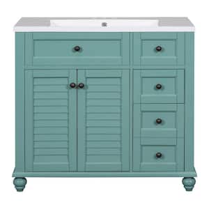 36 in. W x 18 in. D x 33 in. H Single Sink Freestanding Bath Vanity in Blue-Green with White Cultured Marble Top