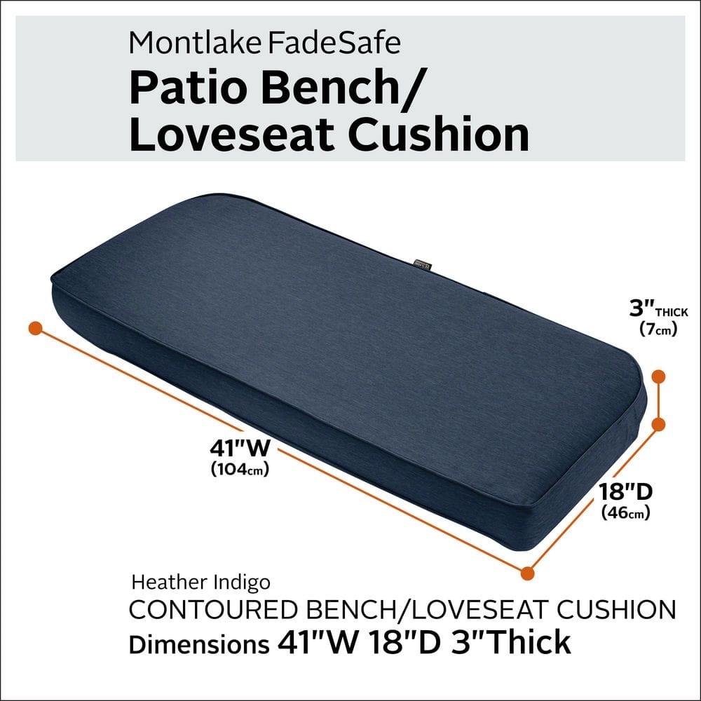 Heather Indigo Polyester Outdoor Bench Cushion, 41" x 18" x 3"