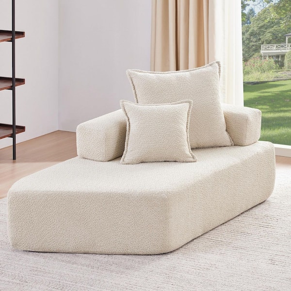 68 in. Square Arm Boucle Fabric Square Shape Compressed Sofa Couch in. Beige