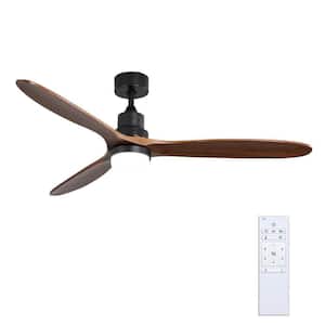 60 in. Ceiling Fan with Integrated LED 3 Carved Wood Fan Blade Noiseless Reversible Motor Remote Control