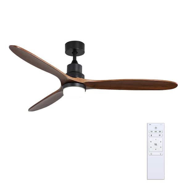 Runesay 60 in. Ceiling Fan with Integrated LED 3 Carved Wood Fan Blade Noiseless Reversible Motor Remote Control