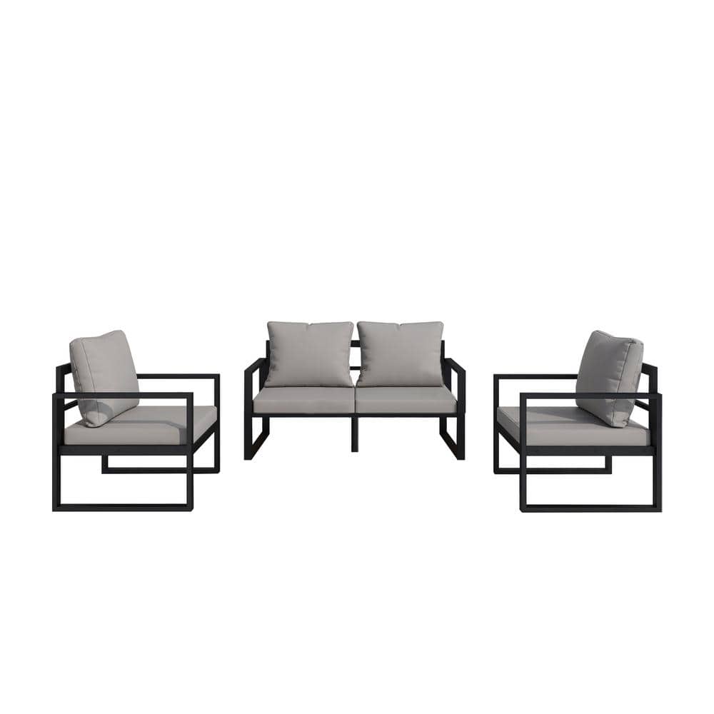Serga 3-Pieces Metal Patio Conversation Set Furniture Set Outdoor with Gray
