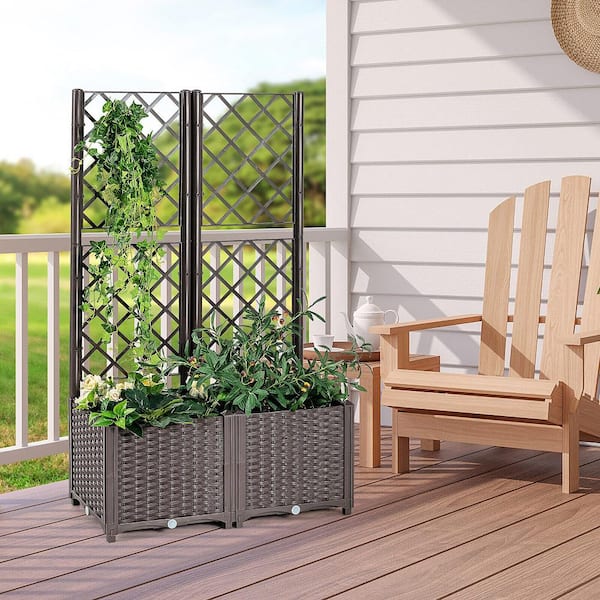 32 in. x 16 in. x 53 in. Plastic Raised Garden Bed w/Trellis Planter Box for Climbing Plants