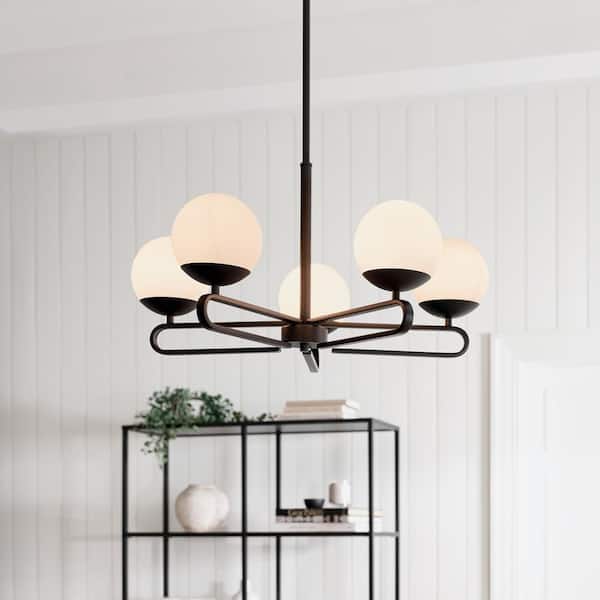 KICHLER Ekero 25.5 in. 5-Light Matte Black Soft Modern Shaded Circle Chandelier for Kitchen