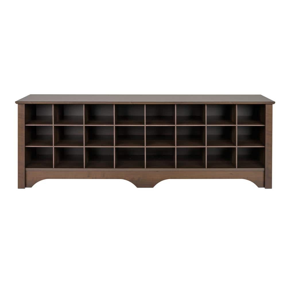 Espresso Entryway Shoe Cubby Bench with 24 Storage Compartments