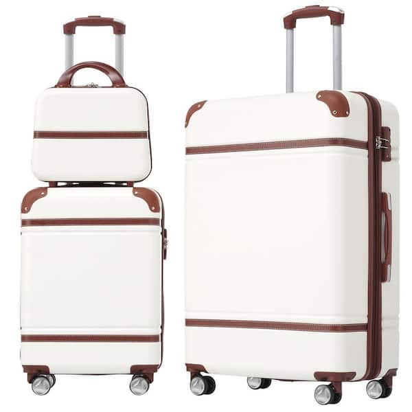 LIVACA 3-Piece White ABS Plastic Hardside Spinner Luggage Set with