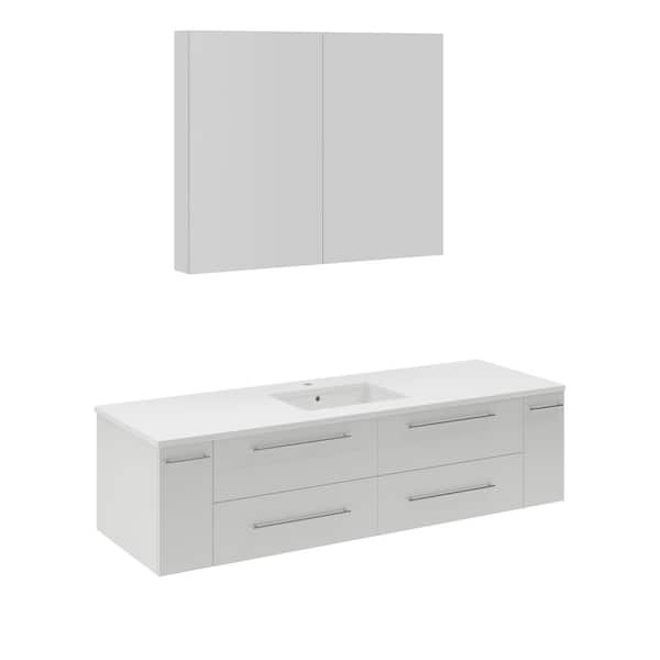Fresca Lucera 60 in. Single Sink Wall Mount White Bath Vanity with White Quartz Top, Undermount Sink and Medicine Cabinet