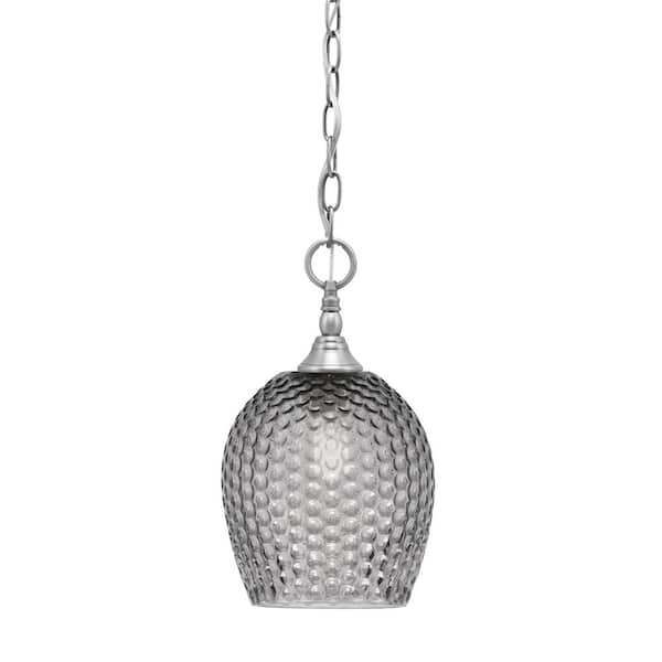 Unbranded Elva 100-Watt 1-Light Nickel Shaded Pendant Light with 7.5 in. Smoke Textured Glass Shades, No Bulbs Included