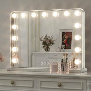 23 in. W x 18 in. H Large Hollywood Vanity Mirror Light, Makeup Dimmable Lighted Mirror for Table in Silver Frame