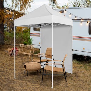 5 ft. x 5 ft. White Pop Up Canopy Tent with Carry Bag, Removable Sidewall and Mesh Pocket, Instant Shelter Tent