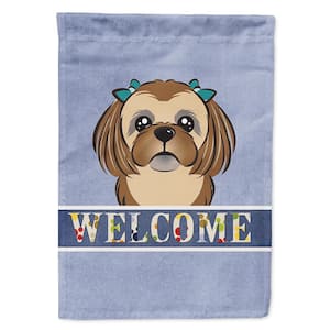 28 in. x 40 in. Polyester Chocolate Brown Shih Tzu Welcome Flag Canvas House Size 2-Sided Heavyweight