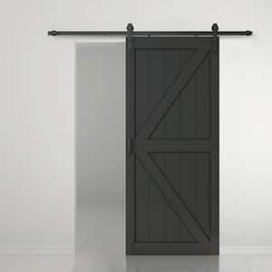 36 in. x 84 in. K Series Ready To Assemble Black Painted DIY MDF Interior Sliding Barn Door with Hardware Kit and Handle