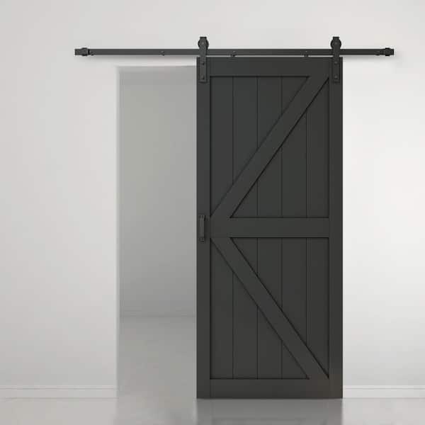 CALHOME 36 in. x 84 in. K Series Ready To Assemble Black Painted DIY MDF Interior Sliding Barn Door with Hardware Kit and Handle