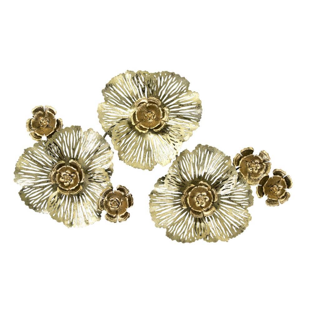 Classy Art Gold Flowers Metal Mixed Media Wall ArtMH1201 The Home Depot