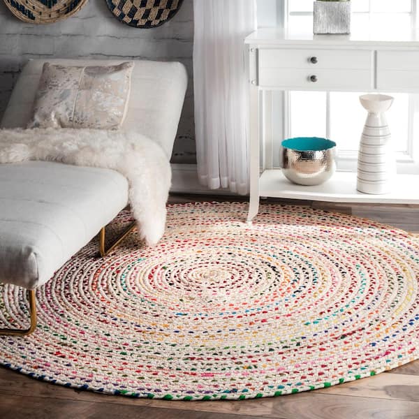 Tammara Colorful Braided Ivory 8 ft. Round Rug