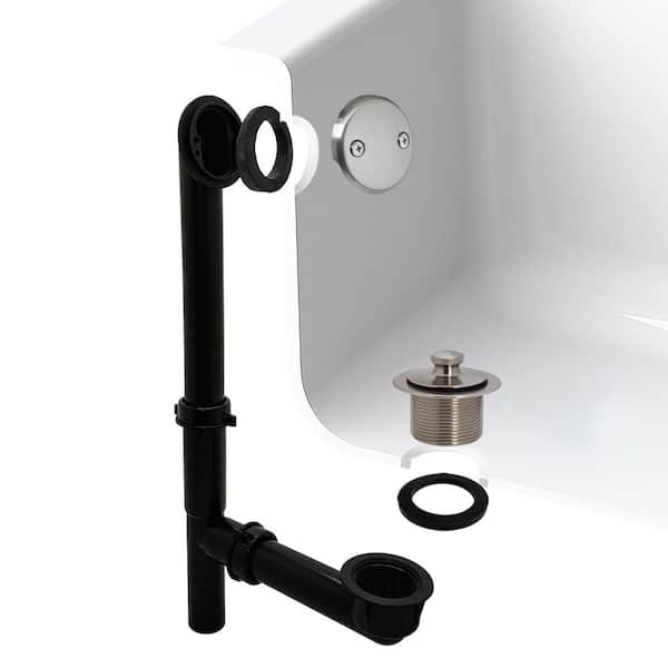 Westbrass Black 1-1/2 in. Tubular Pull and Drain Bath Waste Drain Kit with 2-Hole Overflow Faceplate in Satin Nickel