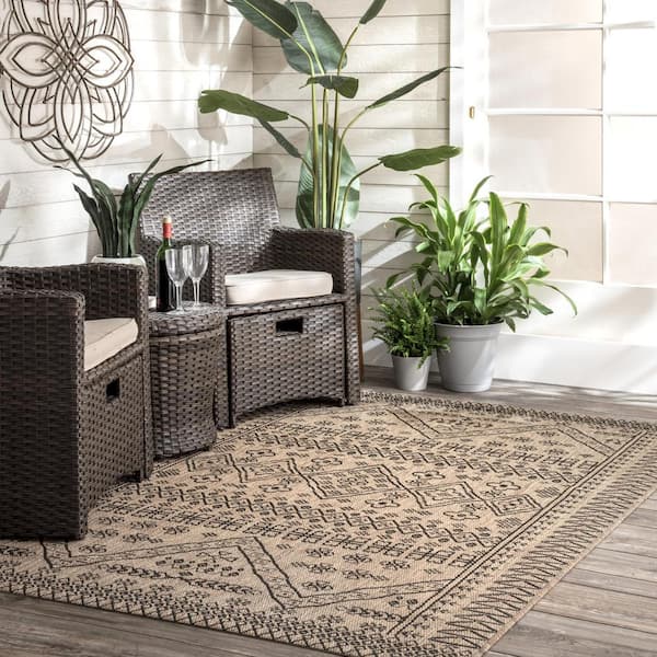 Kandace Tribal Brown 5 ft. x 8 ft. Indoor/Outdoor Area Rug