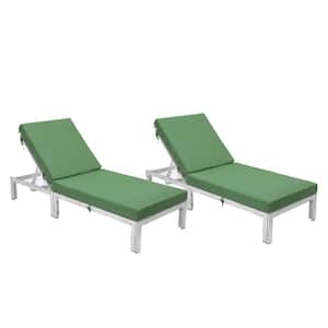 Chelsea Modern Weathered Grey Aluminum Outdoor Chaise Lounge Chair with Green Cushions Set of 2