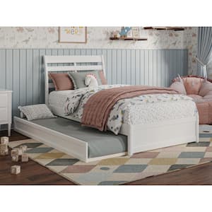Emelie White Solid Wood Frame Twin Platform Bed with Panel Footboard and Twin Trundle