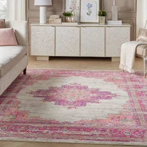 Passion Ivory/Fuchsia 8 ft. x 10 ft. Bordered Transitional Area Rug