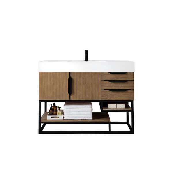 James Martin Vanities Columbia 48.0 in. W x 19.5 in. D x 36 in. H Single Bath Vanity in Latte Oak with Mineral Composite Top in Glossy White