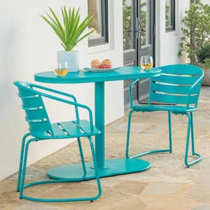 3-Piece Teal Blue Metal Outdoor Bistro Set