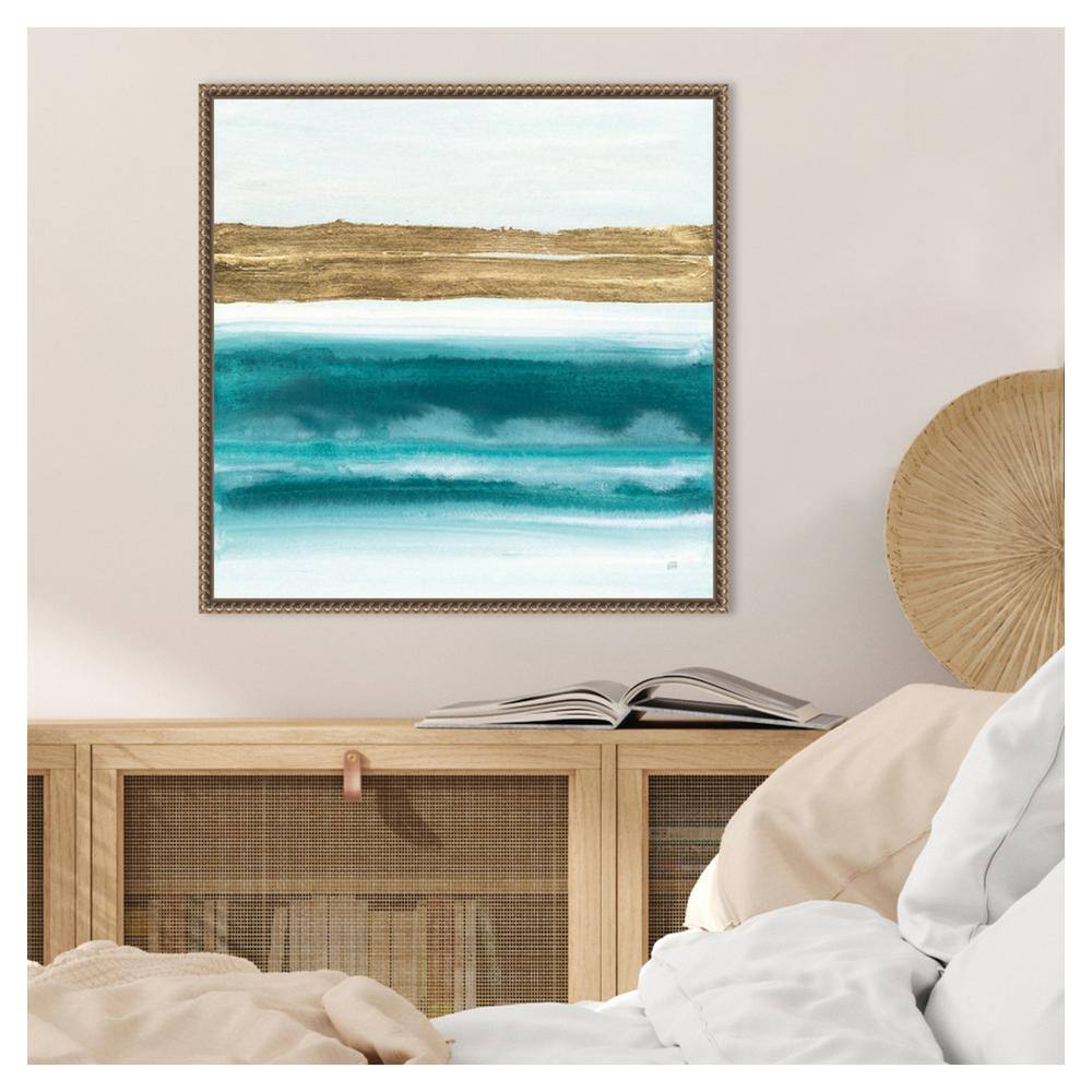 Gold and Teal Abstract Canvas Art with Beaded Frame
