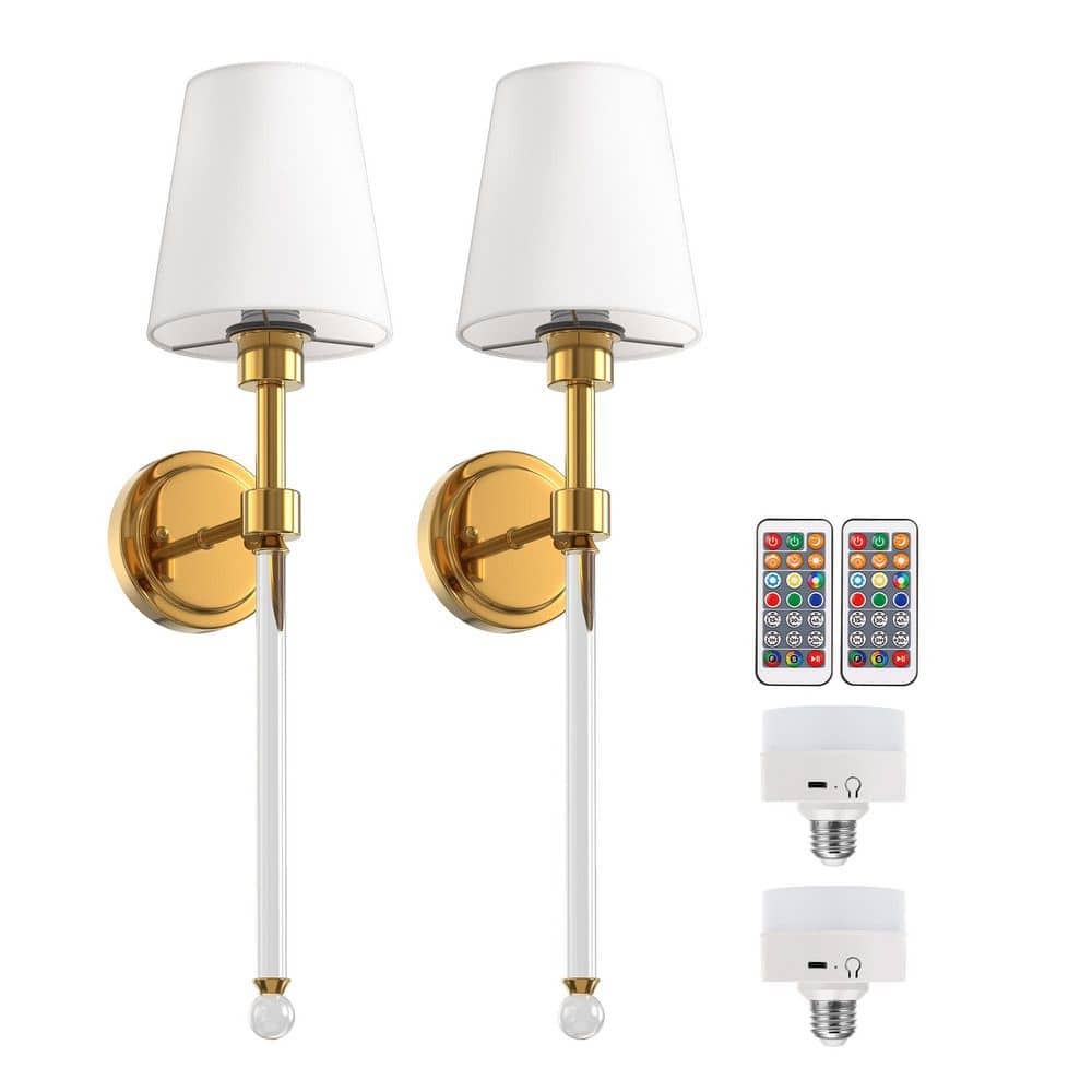6 in. 1-Light Modern Brass Indoor Wall Sconce with White ConeFabric Shade 5CCT RGB CW Dimmable LED, Remote-Control price history on PriceWatchPro