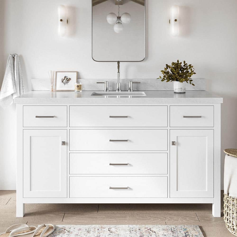 Bristol 60 in. Single Sink Freestanding Bathroom Vanity in White with Carrara White Marble Top price history on PriceWatchPro