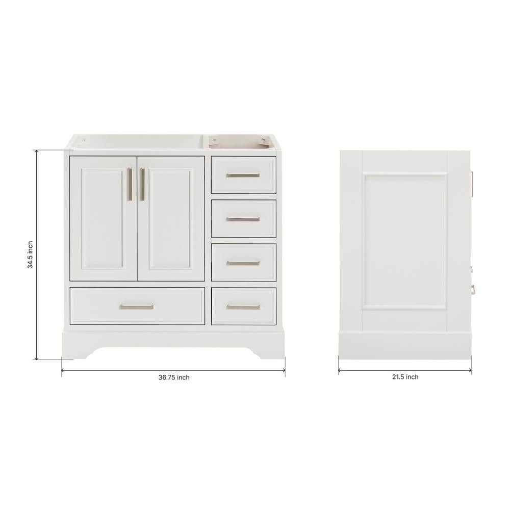 Stafford 37" White Freestanding Bathroom Vanity with Brushed Nickel Hardware