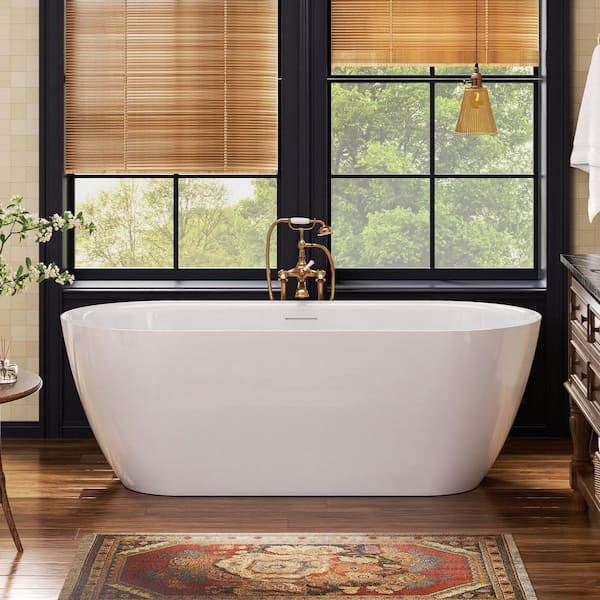 67in.x 31.5 in. Acrylic Freestanding Soaking Bathtub with Center Drain and Overflow in White for Bathroom,cUPC Certified