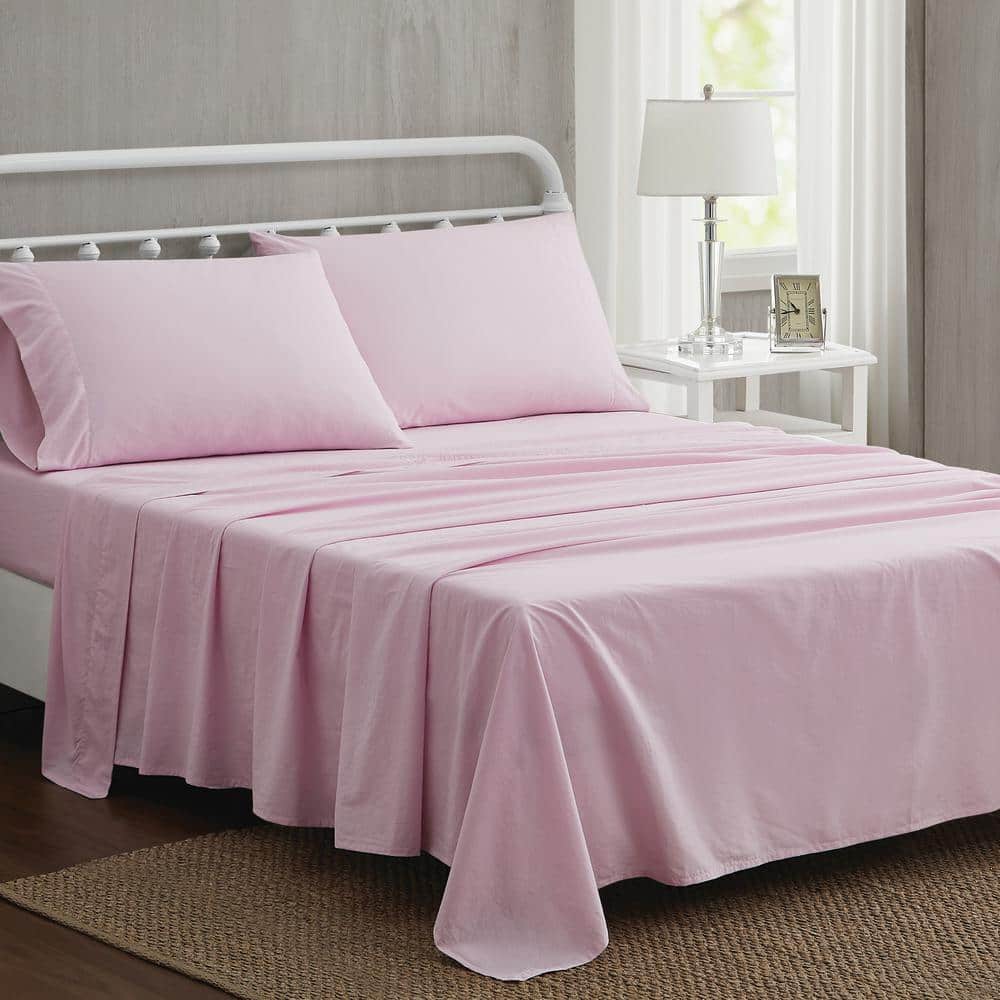 Queen Pink Cotton Percale Sheet Set with Pillowcases